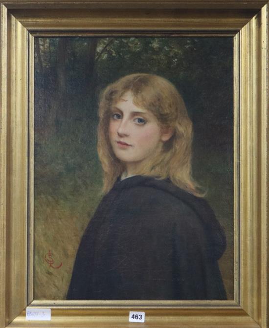 Charles Selem Lidderdale, oil on canvas, portrait of a girl standing in woodland, monogrammed, 55 x 41cm